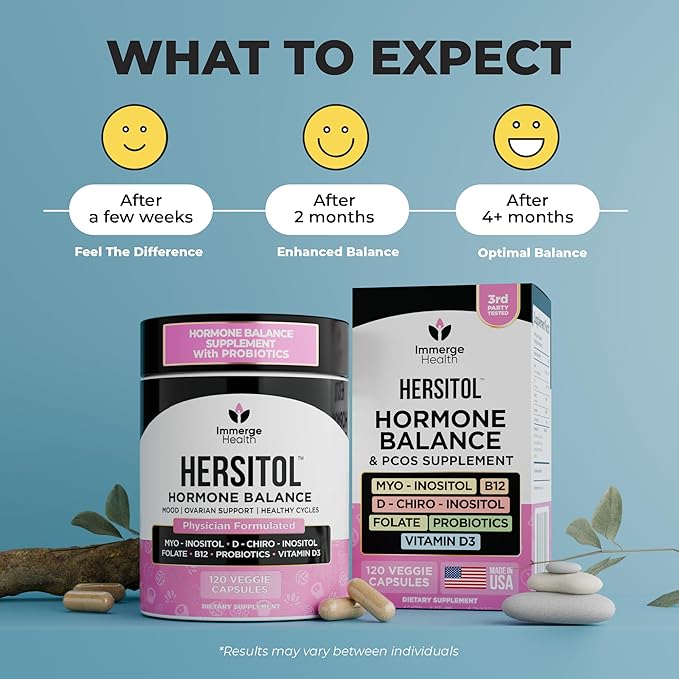 Hormone Balance for Women, PCOS, Ovarian Support, Fertility, Menstrual Cycle | Myo-Inositol & D-Chiro Inositol Supplement 40:1 Ratio With Folic Acid, B12 & Probiotics | Female Vitamins 120 Capsules