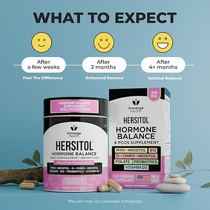 Hormone Balance for Women, PCOS, Ovarian Support, Fertility, Menstrual Cycle | Myo-Inositol & D-Chiro Inositol Supplement 40:1 Ratio With Folic Acid, B12 & Probiotics | Female Vitamins 120 Capsules