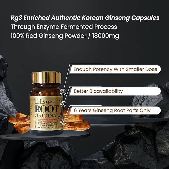 Korean Red Ginseng Capsules, Natural Energy Supplements The Root Original Enriched with Pure Ginsenosides Rg3 Premium Ginseng Supplement
