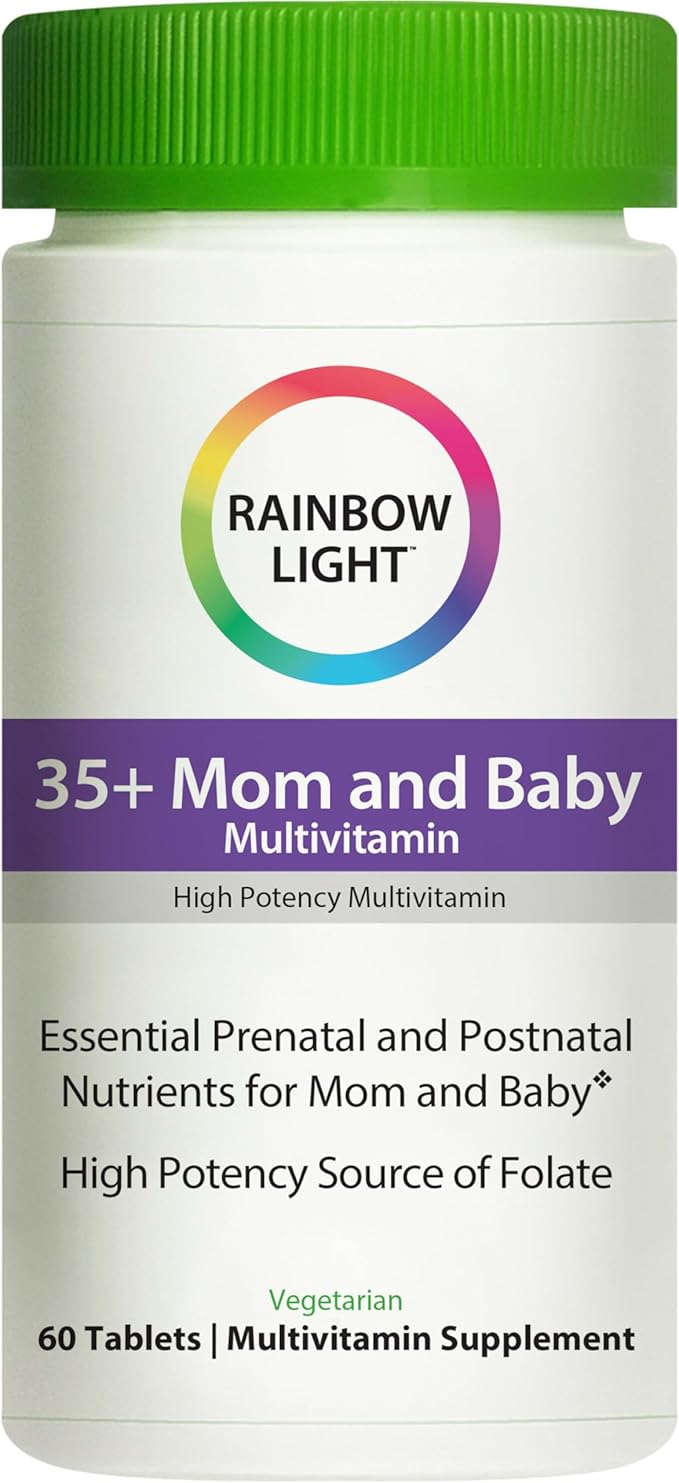 Rainbow Light 35+ Mom and Baby Multivitamin, Prenatal Vitamins Provide High-Potency Mom's Health and Baby's Development Support, With Folate and Iron, Vegetarian, 60 Count