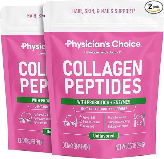 Collagen Peptides Powder - Hydrolyzed Protein(Type I & III) - Digestive Enzymes - Keto Collagen Powder for Women & Men - Hair, Skin, Joints & Workout Recovery Aid - Grass Fed, Non-GMO - Two-pack