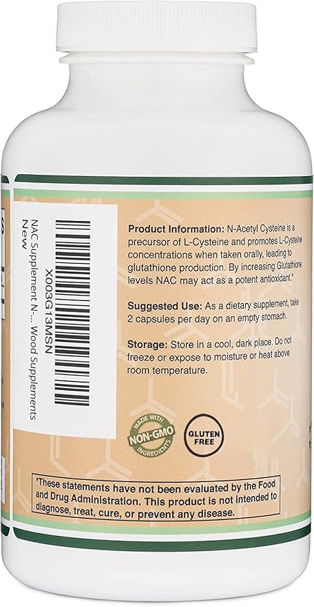 NAC Supplement N-Acetyl Cysteine (1,000mg Per Serving 500mg Per Cap, 210 Capsules) (Third Party Tested) with Odor Masking Technology to Boost Glutathione Levels by Double Wood