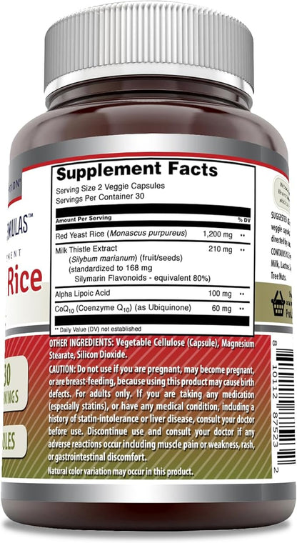 Amazing Formulas Red Yeast Rice Complex with CoQ10, Alpha Lipoic Acid & Milk Thistle Supplement |1570 Mg | 60 Veggie Capsules | Non-GMO | Gluten Free | Made in USA