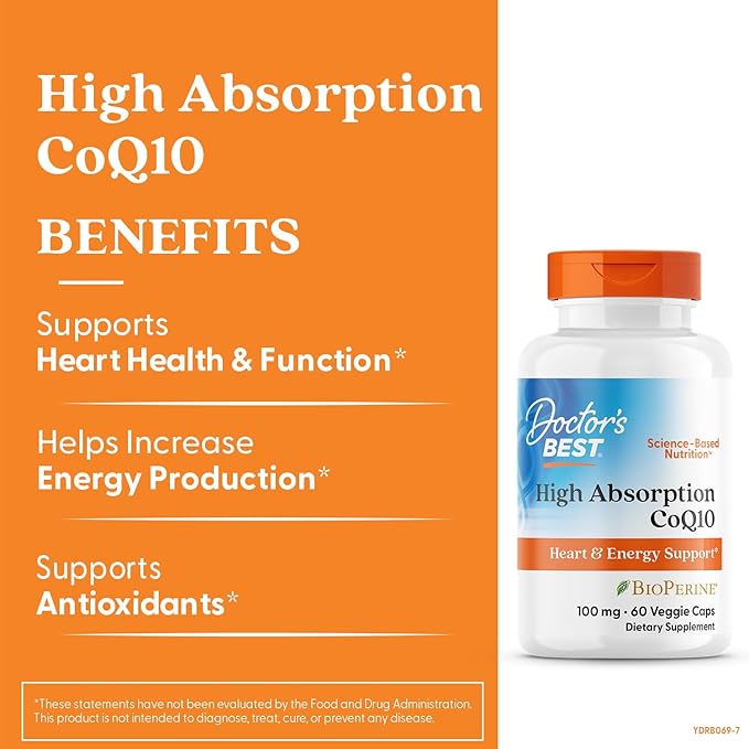 Doctor's Best High Absorption CoQ10 with BioPerine, Vegan, Gluten Free, Naturally Fermented, Heart Health & Energy Production, 100 mg 60 Veggie Caps