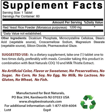 Best Naturals Red Yeast Rice 1200 Mg & Alpha Lipoic Acid 600 mg