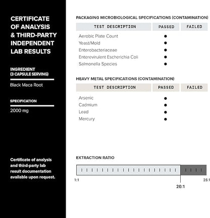 Black Maca Root - Ultra High Potency 20:1 Extract - Single Origin, Wildcrafted & Highly Concentrated - Third-Party Lab Tested - 120 Capsules