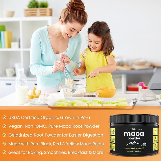 Organic Maca Powder - Peruvian Grown Maca Blend with Yellow, Black & Red Roots - Gelatinized for Superior Bioavailability - Natural, Vegan & Non-GMO, 8oz