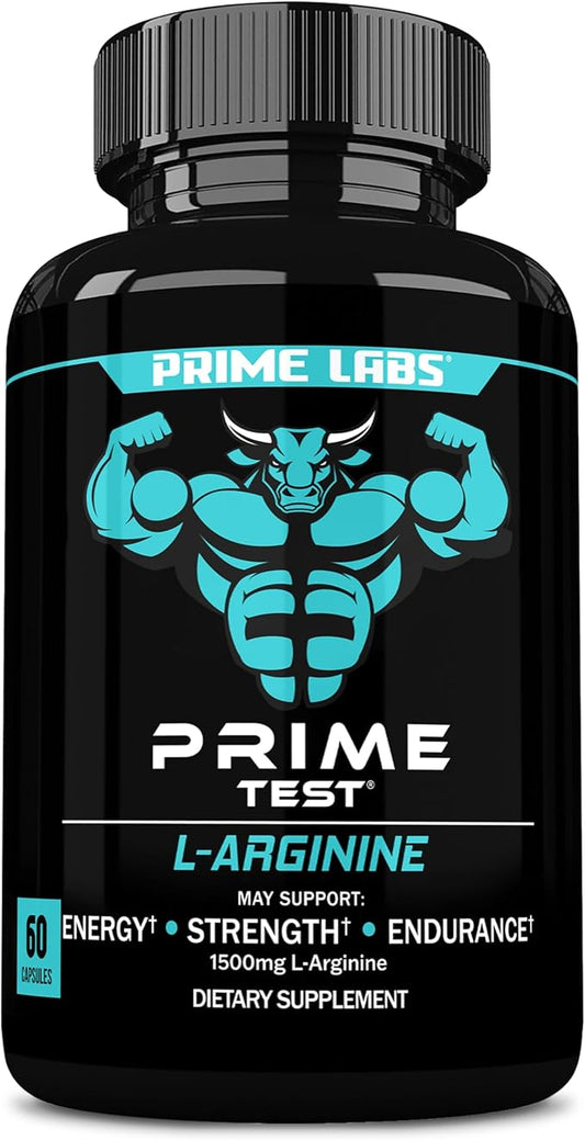 Prime Labs L Arginine 1500mg - Nitric Oxide Supplement - Blood Flow, Energy, Strength, Endurance - 60 Count