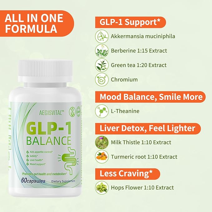 GLP-1 Supplements with Akkermansia Probiotic for Digestion, GLP-Activate - GLP1 for Immune, GLP 1 Supplement, Gut Health, Energy & Metabolism Improvement, 60 Capsules