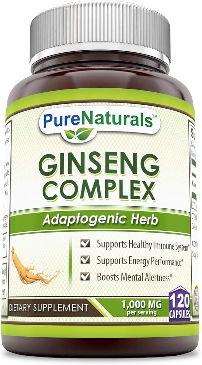 Pure Naturals Ginseng Complex - 1000mg per Serving, 120 Capsules Per Bottle - Supports Healthy Immune Function, Brain Health, Promotes Energy Performance and More