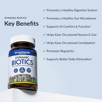 Stonehenge Health Probiotics 55 Billion CFU - 16 Strains, Prebiotic, Synbiotics Dynamic Biotics - Lactobacillus Acidophilus, Delayed Release, Shelf Stable, Non-GMO Gluten Free Veggie Capsule
