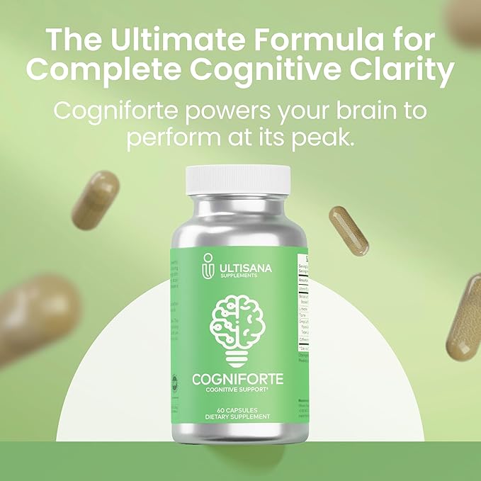Cogniforte Brain Supplement for Memory and Focus | Enhanced Cognitive Support, Mental Clarity & Energy Booster | L-Theanine, Gingko Biloba, Taurine, Vitamin B12 & Caffeine | 90 Count