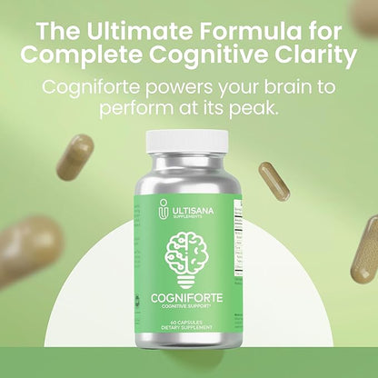Cogniforte Brain Supplement for Memory and Focus | Enhanced Cognitive Support, Mental Clarity & Energy Booster | L-Theanine, Gingko Biloba, Taurine, Vitamin B12 & Caffeine | 90 Count