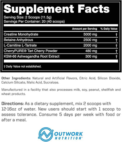 Outwork Nutrition Recovery Drink - Post Workout Recovery Powder & Creatine Monohydrate Muscle Builder for Men & Women - Creatine for Men & Women - After Workout Drink - Gummy Bear Burst, 230 Gr