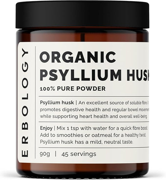 Erbology Organic Psyllium Husk Powder 3.2 oz - 45 Servings - Promotes Digestive Health and Regular Bowel Movements - Sustainably Sourced Straight from Farm in India - Small Batch - Vegan - GMO-Free