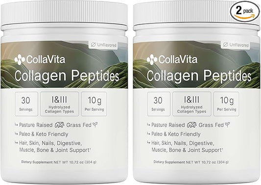 Collagen Peptides for Women & Men Grass-Fed Pasture-Raised Hydrolyzed Collagen Powder Type 1 & 3 for Skin, Hair, Nails and Joints, Paleo & Keto, Unflavored, 30 Servings - 2 Pack