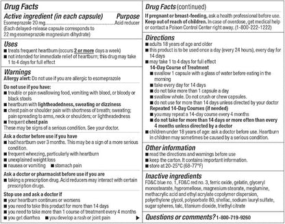 berkley jensen Esomeprazole Magnesium Delayed Release Capsules 20 mg - Acid Reducer, Frequent Heart Burn or Acid Reflux Medicine - Safe and Effective for 24-Hour Heartburn Relief - 42 Capsules