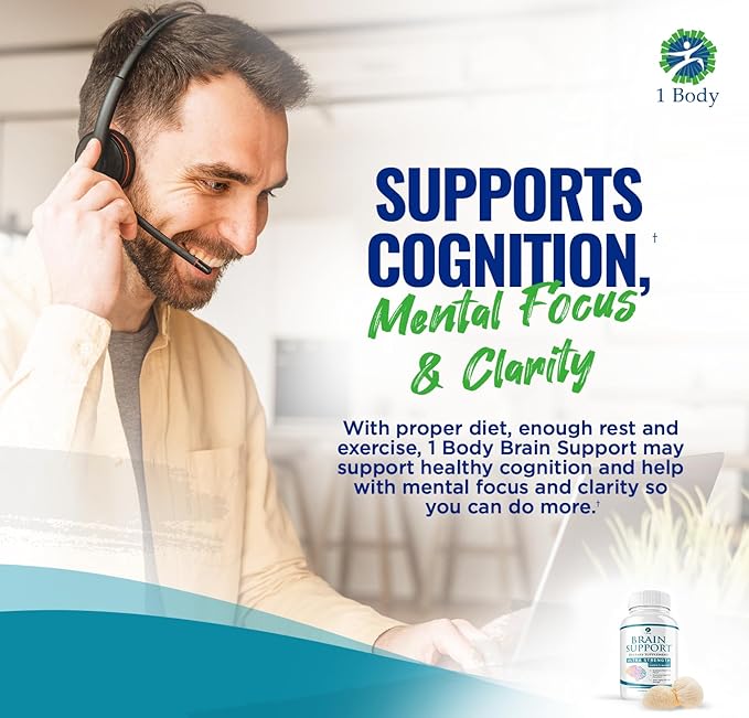 1 Body Brain Support Triple Pack, Alpha GPC and Lion's Mane Extract, 90 Capsules Each