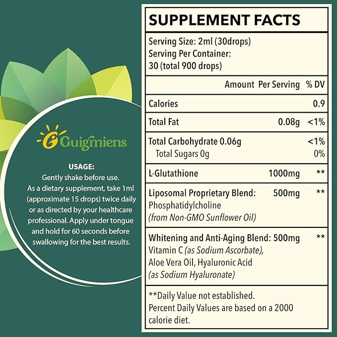 Liposomal Glutathione 1500 MG, Superior Absorption, Liquid Glutathione Supplement, Powerful Antioxidant, Liver Detox, Immune Enhancer, Soy-Free, Non-GMO, Vegan & Gluten Free, 2.02 fl.oz