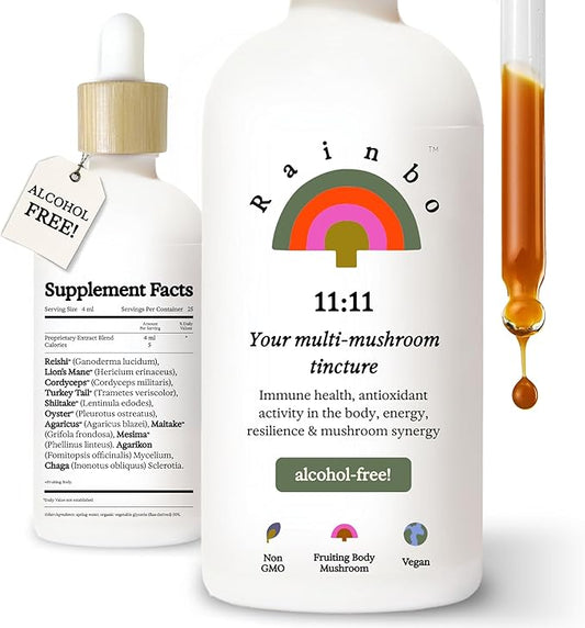 11:11 Multi Mushroom Tincture, Alcohol Free Dual Extract Mushroom Supplement for Comprehensive Immune Support, Brain Support, Liquid Lion's Mane & Turkey Tail, Vegan, Non GMO, 3.4 fl oz