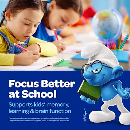 Smurfs Focus Gummies for Kids | Kids Focus and Attention Supplement with Phosphatidylserine | Made with Real Fruit | Doctor Developed | Non-GMO and No Artificial Flavors or Colors | 30 Gummies