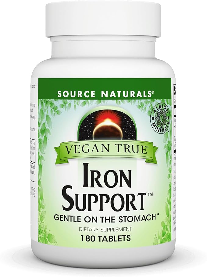 Source Naturals Vegan True Iron Support, Gentle on The Stomach and Chelated for Increased Absorbtion* - 180 Tablets