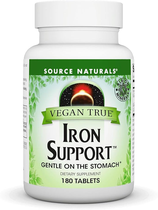 Source Naturals Vegan True Iron Support, Gentle on The Stomach and Chelated for Increased Absorbtion* - 180 Tablets