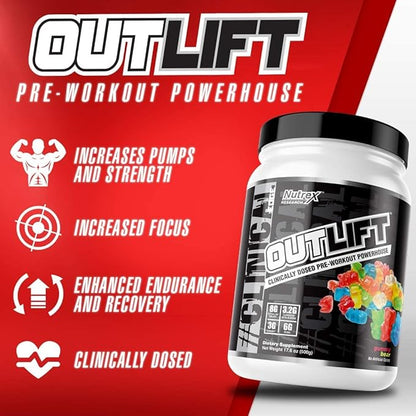 Nutrex Research Outlift Clinically Dosed Pre Workout Powder | Energy, Pumps, Citrulline, BCAA, Creatine, Beta-Alanine Preworkout Supplement for Men and Women | Miami VIce 20 Serving