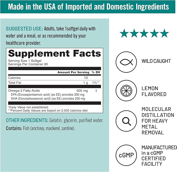 NatureWise Omega 3 Fish Oil - 500 mg per Pill - EPA & DHA - Immune Support, Brain Health & Optimal Wellness - Gluten and Soy Free, Non-GMO - 90 Softgels[3-Month Supply]