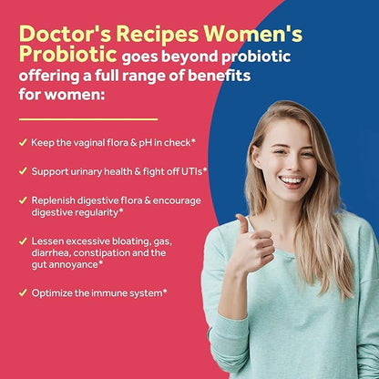 Doctor's Recipes Probiotics for Women, 200B CFUs 36 Strains, with Prebiotics, Enzymes & Cranberry, Vaginal Urinary Digestive & Immune, Shelf Stable, 30 Caps