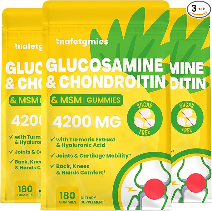 Glucosamine Chondroitin Gummies, Extra Strength Joint Support Supplements with MSM & Elderberry for Joint Health, Flexibility, Immune for Adults, Men & Women, 3 Pack