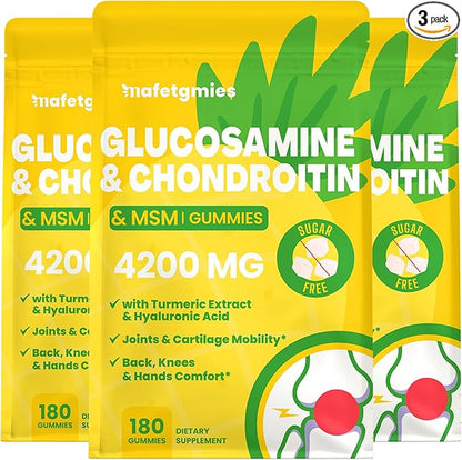 Glucosamine Chondroitin Gummies, Extra Strength Joint Support Supplements with MSM & Elderberry for Joint Health, Flexibility, Immune for Adults, Men & Women, 3 Pack