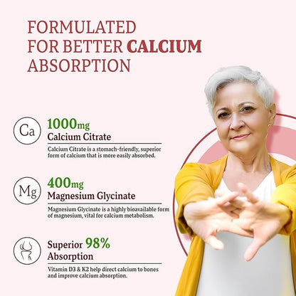 Calcium Gummies, Calcium Magnesium Zinc with Vitamin D3 & K2, Calcium Magnesium Supplement for B0nes Muscles, Grape Flavor - 120 Count