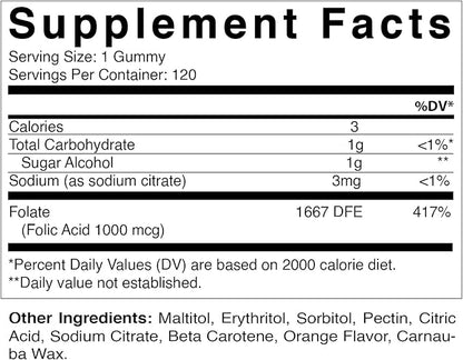 Vitamatic Folic Acid Gummies 1000 mcg (1 mg) – Essential Prenatal Vitamin B9 for Mom & Baby – 120 Vegan Gummies per Bottle – 2 Pack