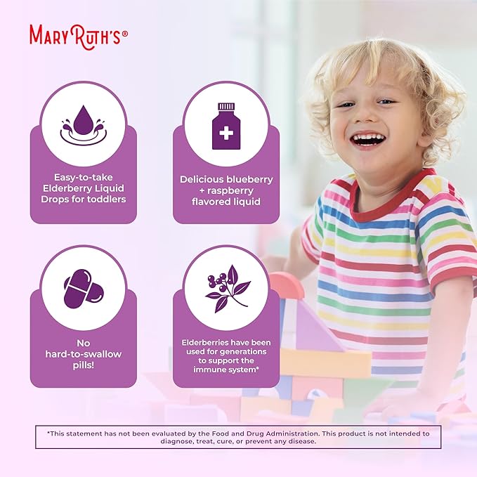 MaryRuth Organics Toddler Elderberry Syrup, USDA Organic Elderberry, Sugar Free Kids Immune Support Supplement for Ages 1-3 Years, Clean Label Project Verified®, Vegan, Non-GMO, Gluten Free, 1 Fl Oz