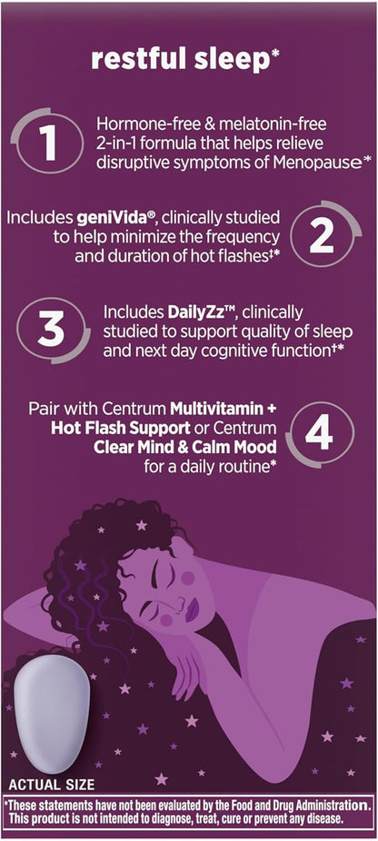 Centrum Restful Sleep Menopause Support Tablets, Supplement with Clinically Studied DailyZz and geniVida, 28 Count