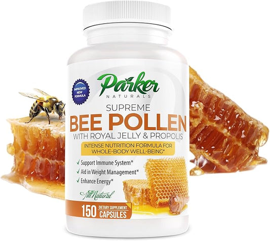 Supreme Bee Pollen Capsules, 3520 mg Royal Jelly, Bee Pollen and Propolis Capsules, Natural Supplement for Adults, 150 Count