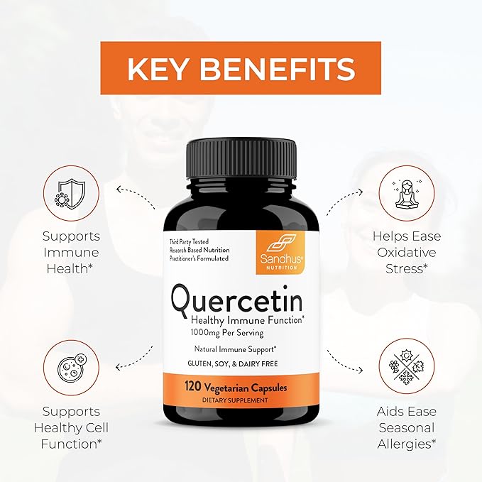 Sandhu's Quercetin 1000mg Per Serving Vegetarian Supplements 120 Capsules Bioflavonoids for Immune Support & Respiratory Health, Seasonal Allergy Support | Quercitin for Men and Women