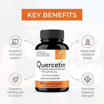 Sandhu's Quercetin 1000mg Per Serving Vegetarian Supplements 120 Capsules Bioflavonoids for Immune Support & Respiratory Health, Seasonal Allergy Support | Quercitin for Men and Women