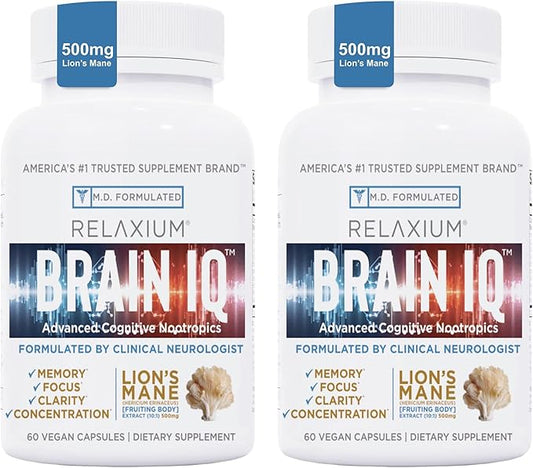 BrainIQ Nootropic Brain Supplements for Memory and Focus | Memory Supplement for Brain Health | Cognitive Supplement & Memory Pill with Lion's Mane, L-threonine & Coffee Extract - 60 Count (Pack of 2)
