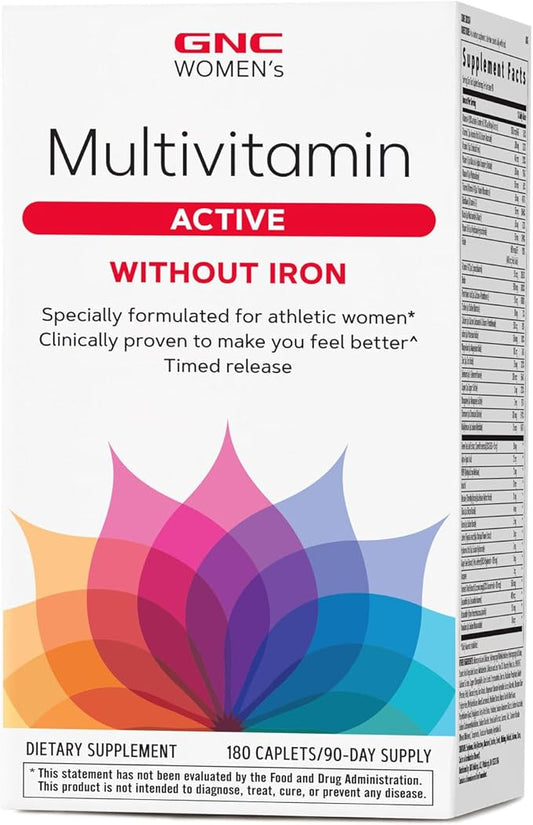 GNC Women's Multivitamin Active Without Iron |Supports an Active Lifestyle | 30+ Nutrient Formula | Promotes Bone & Joint Health, Helps Energy Production | 180 Caplets