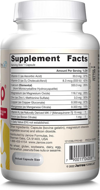 Jarrow Formulas BoneUp Three Per Day For Bone Support and Skeletal Nutrition, Includes Vitamin D3, K2 (as MK-7) and 1000 mg of Calcium Per Day, 180 Capsules, 60 Day Supply