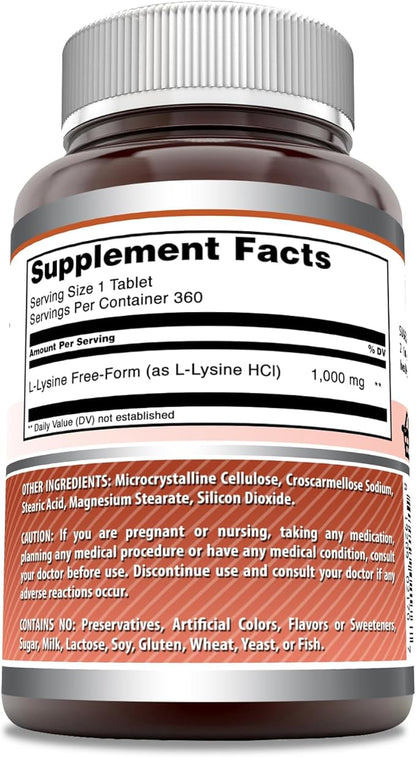 Amazing Formulas L-Lysine 1000 Mg | 360 Tablets | Dietary Supplement