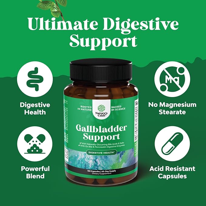 Ox Bile Salts for Gallbladder Support - Purified Bile Salts Supplement with Pancreatin Digestive Enzymes Ox & Betaine HCL - Supplements for No Gallbladder & Digestive Health 2 Months