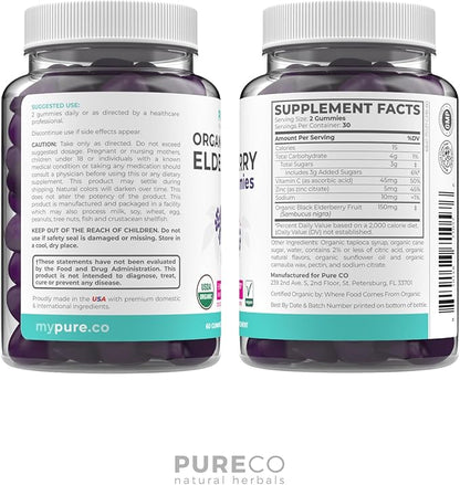 Organic Elderberry Gummies for Adults - Vegan Sambucus Elderberry Immune Support Gummies with Black Elderberry Vitamin C and Zinc for Daily & Seasonal Immunity (USDA Organic Non-GMO Vegan) - 1 Month