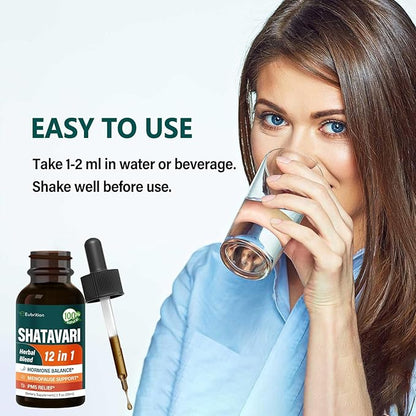 Shatavari (Shitabari) Drops for Women Support Menopause Relief, Herbal Supplement for PMS Support, 12-in-1 Formula with Wild Yam, Vitex Berry Extract. 2oz