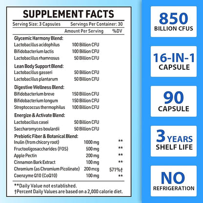 Probiotics for Men, Advanced 50+ Mens Probiotic, Comprehensive Gut & Energy Support with 850 Billion CFU, 1800mg Prebiotics Fiber – Tailored Wellness mens probiotics for gut health over 50, 180Capsule