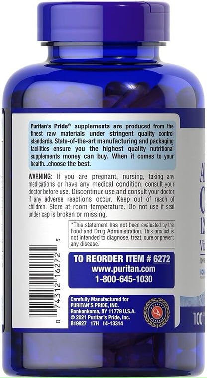 Puritan's Pride Absorbable Calcium 1200 mg Plus Vitamin D3 25mcg 1000 IU With Bone-Active, Dietary Supplement for Bone Strength, Heart, Nerve, Muscle, And Immune Support, 100 Rapid Release Softgels