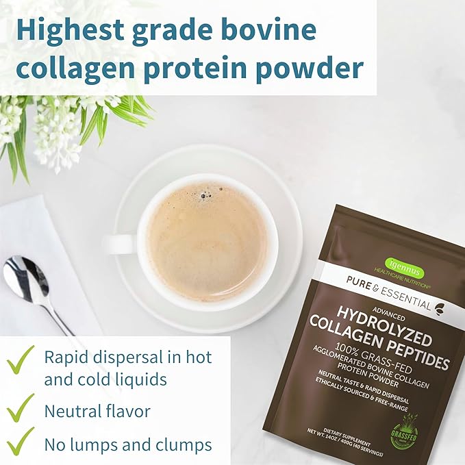 Igennus Highest Grade Hydrolyzed Collagen Peptides, Clean Label, 100% Grass Fed Bovine Collagen Protein Powder, for Collagen Types 1, 2 & 3 for Women & Men, Non-GMO, Free Range, 40 Servings