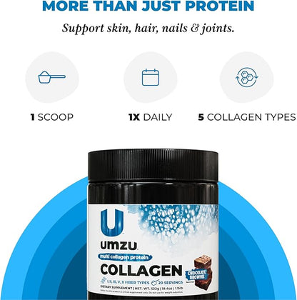 UMZU ZuCollagen Hydrolyzed Protein Powder | 5 Collagen Peptide Types for Healthy Hair, Skin, Nails, Joints & Gut | Low Calorie, High Protein (20g Protein per Serving | Chocolate)